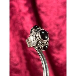 Vintage Jewelry Adjustable Poison Ring 925 Silver Black Onyx Center Stone Taxco